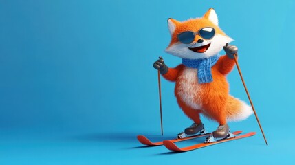 3D render round funny animals enjoying winter 