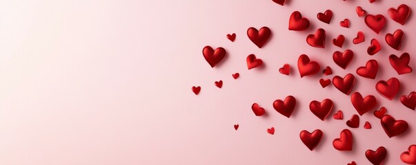 Valentine's day background with red hearts on pink background
