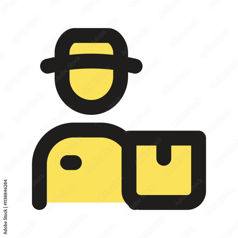 Poster the image shows a simple pixel art depiction of a delivery person holding a package.