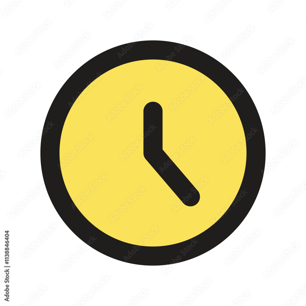 Poster a low resolution image depicts a simple yellow analog clock indicating a time.