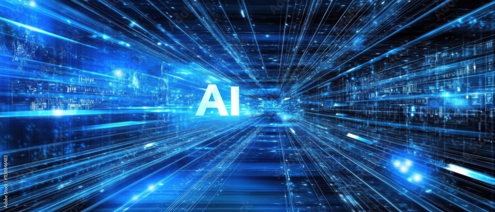 Aufkleber abstract ai technology background: futuristic digital data stream and ai concept