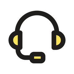 A minimalist pixel art illustration depicting a pair of black headphones with yellow earcups.