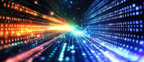 Abstract Digital Data Stream: Futuristic Binary Code Tunnel Background