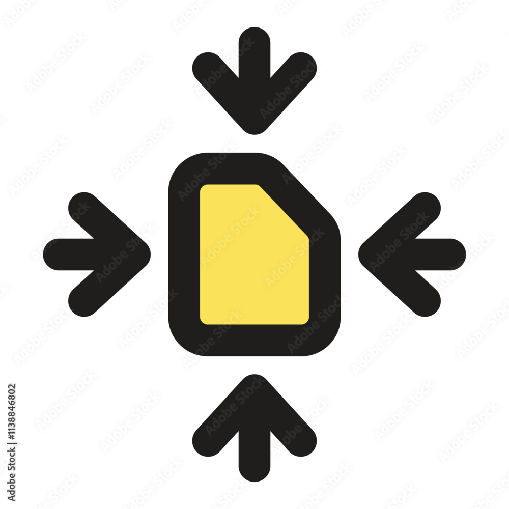 Poster a stylized abstract image uses a central yellow shape surrounded by four black arrow-like forms.