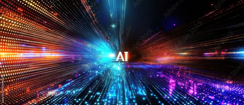 Poster abstract ai technology background: futuristic data stream and digital innovation