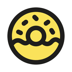 Fototapeta premium The image shows a simple pixel art style graphic of a yellow circle resembling a donut or a stylized sun.