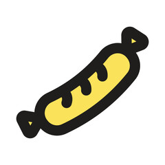 The image is a low-resolution pixel art depiction of a single yellow baguette.