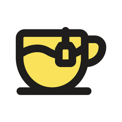 A simple pixel art illustration of a yellow teacup against a dark background.