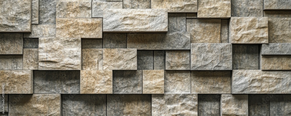 Poster textured, natural stone mosaic tiles arranged in the shape of a wall. semigloss, blocks stacked to c