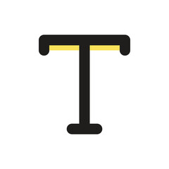A minimalist graphic design depicting a stylized uppercase T letter with a yellow illuminated top bar against a dark grey background.