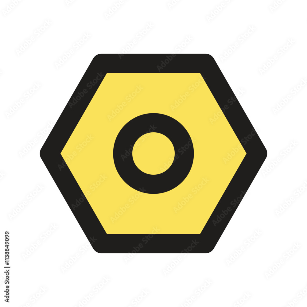 Poster the image shows a pixelated illustration of a single yellow hexagonal nut a common mechanical fasten