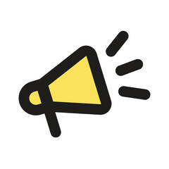The image shows a simple pixel art icon depicting a megaphone broadcasting a message.