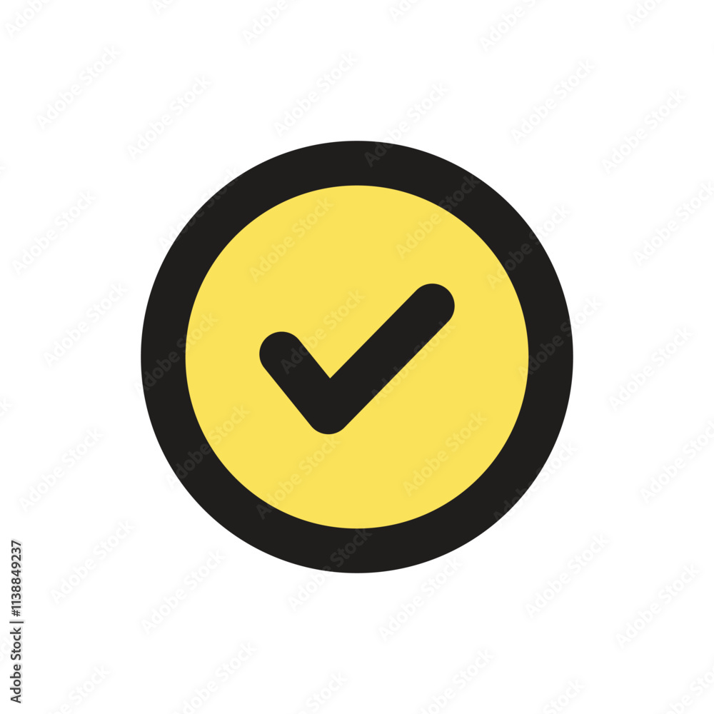 Poster a simple yellow circle icon featuring a black checkmark signifying completion or approval.