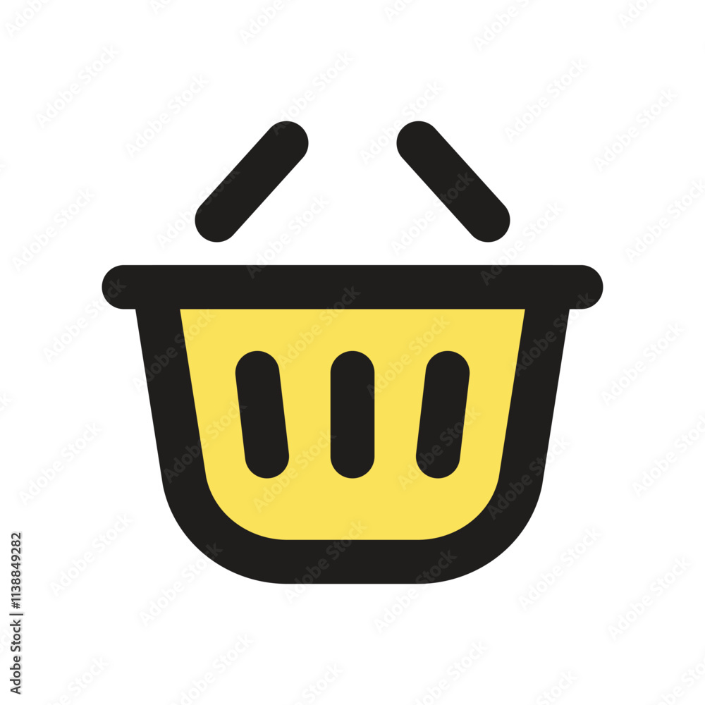 Poster the image shows a pixelated smiling shopping basket suitable for an app or website icon.