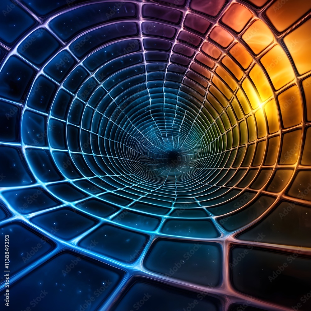 Poster abstract spiral tunnel with colorful light effects and depth