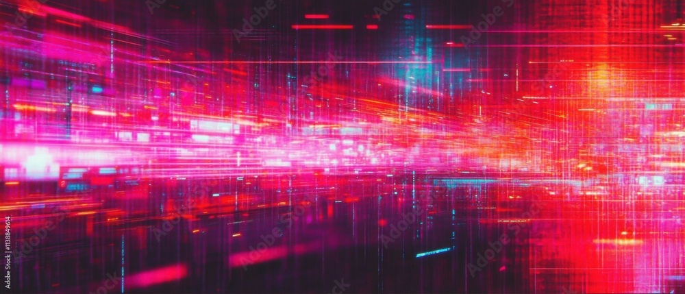 Canvas Prints abstract digital data stream: vivid pink and red light trails background