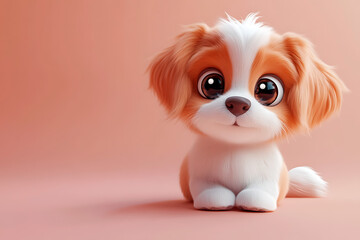 Obraz premium Adorable Fluffy Puppy Posing on a Peach Background A Heartwarming Portrait