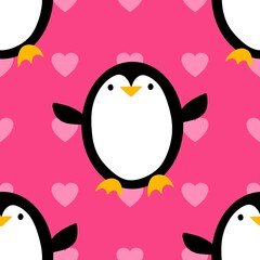 Valentine love hearts seamless 14 February penguin pattern for wrapping paper
