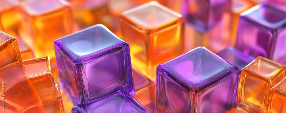 Aufkleber violet and orange, translucent blocks perfectly arranged to create a innovative tech background. .