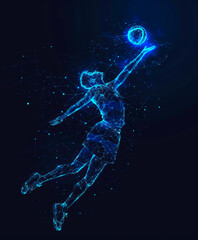 A sports poster banner or logo featuring a volleyball. The abstract background with colorful patterns enhances the dynamic design.