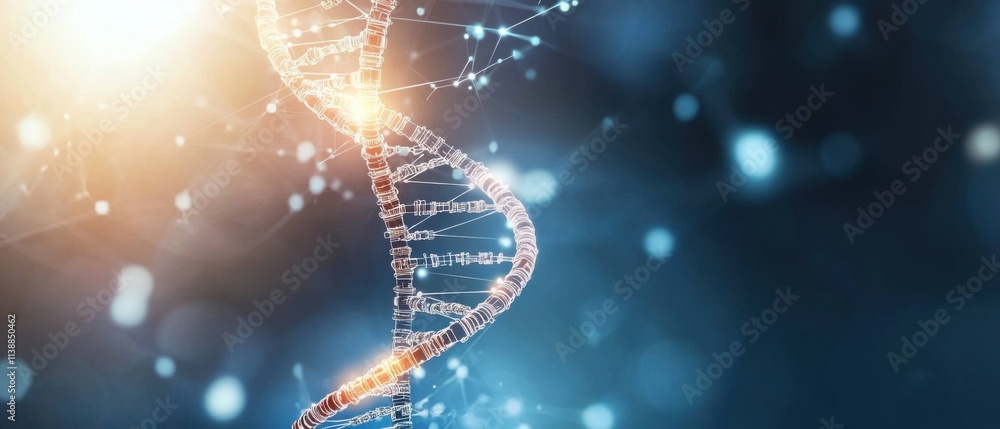 Poster abstract dna strand: illuminated genetic code helix in digital space