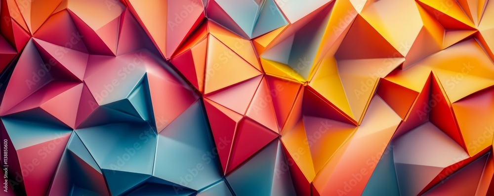 Poster vibrant futuristic surface with triangular pyramids. multicolored polygonal texture.