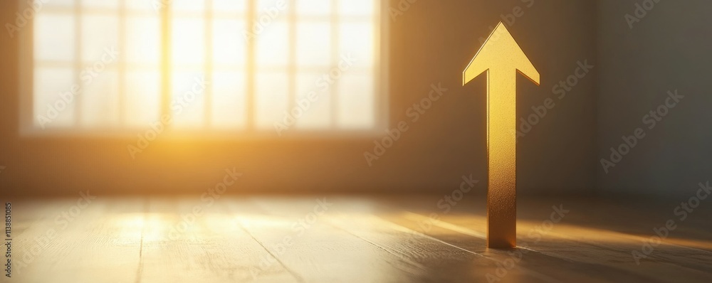 Poster simple gold graph arrow rising in an empty room, representing growth in isolated financial contexts 