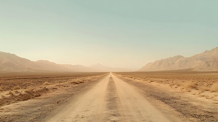 Fototapeta premium Dusty off road landscape, old road passing through mountain and desert natural view