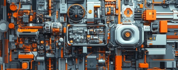 Fototapeta premium Science Fiction Background with Multicolored, Futuristic Technology Hardware. .