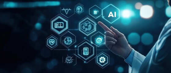 Fototapeta premium Doctor Interacting with Futuristic AI Medical Technology Interface