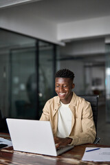 Busy professional African young business man company worker analyst, happy Black male software...