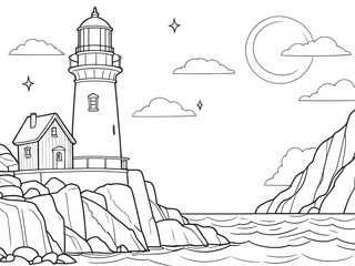 Night at the Lighthouse: A Coastal Coloring Page