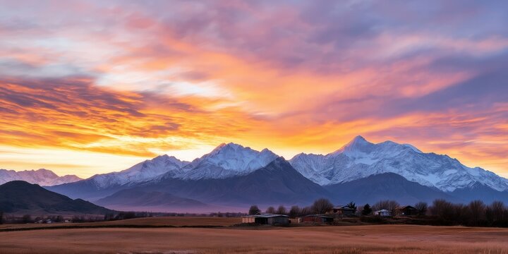 An artistic landscape shot of the Hindu Kush mountains during sunset