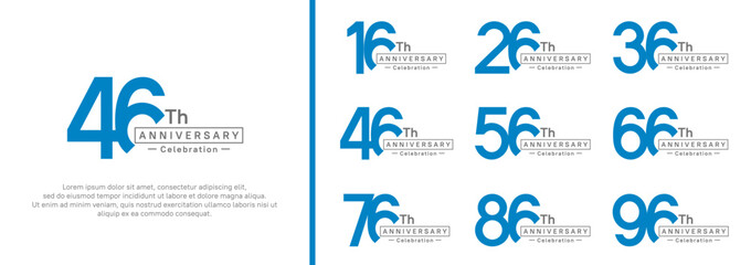 anniversary logotype set. vector design black and blue color for special moment