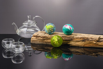 fruit berry tea in transparent balls