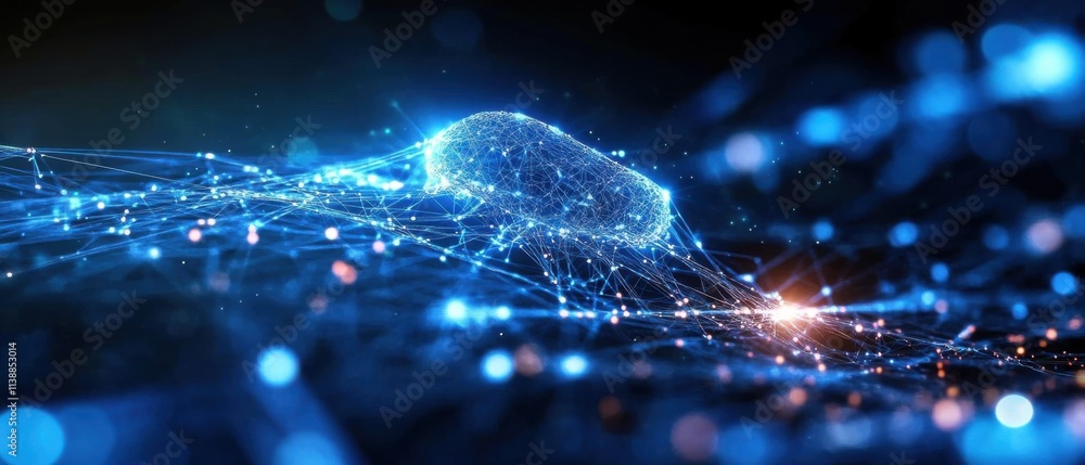 Poster abstract digital network connection: futuristic data stream and capsule