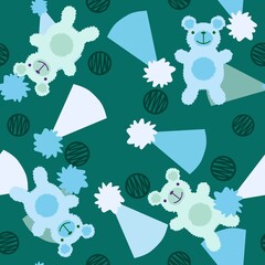 Birthday party hat seamless toys pattern for wrapping paper and fabrics