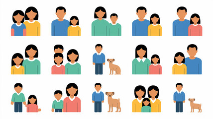 Fototapeta premium Family Icons Parents, Children, and Pet Dog