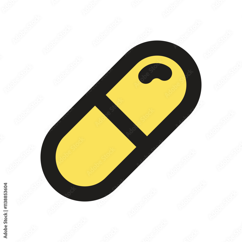 Poster the image shows a simple pixel art representation of a yellow capsule commonly associated with medic