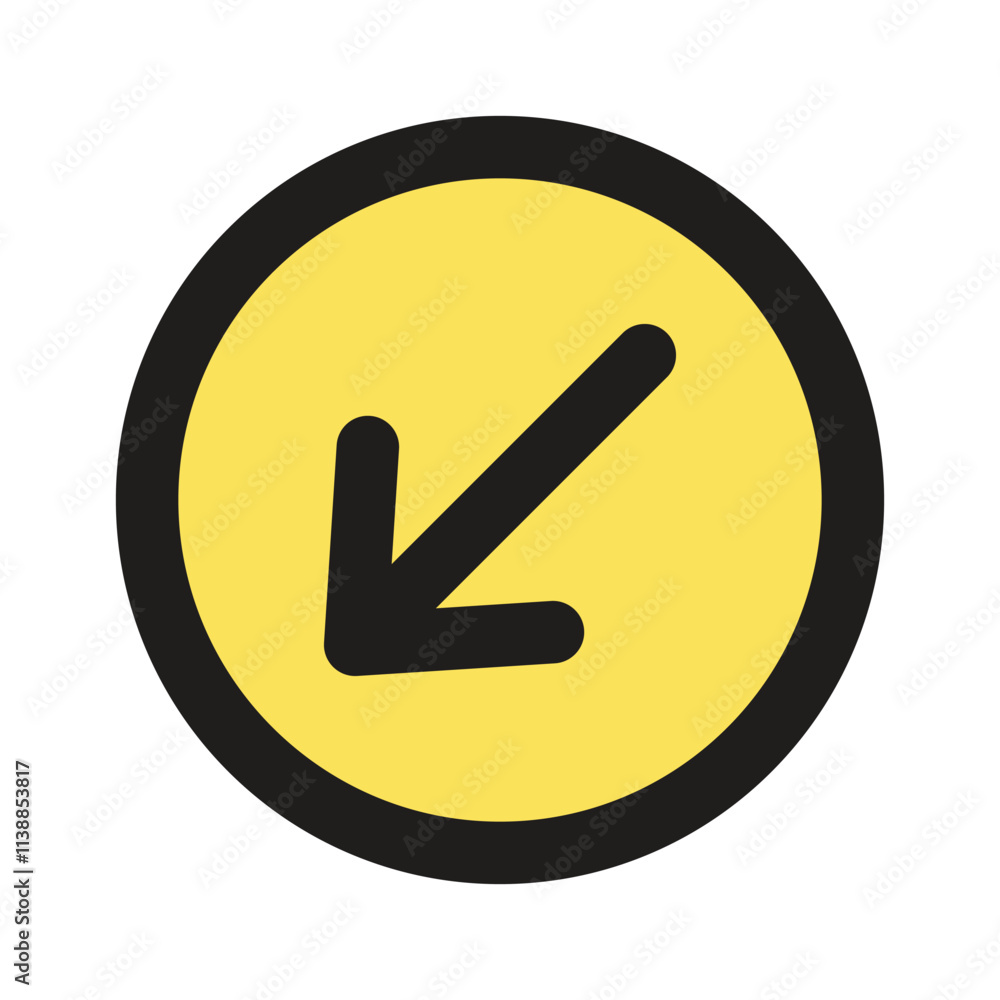 Aufkleber a simple yellow circular graphic with a black arrow pointing left indicating a left turn direction.