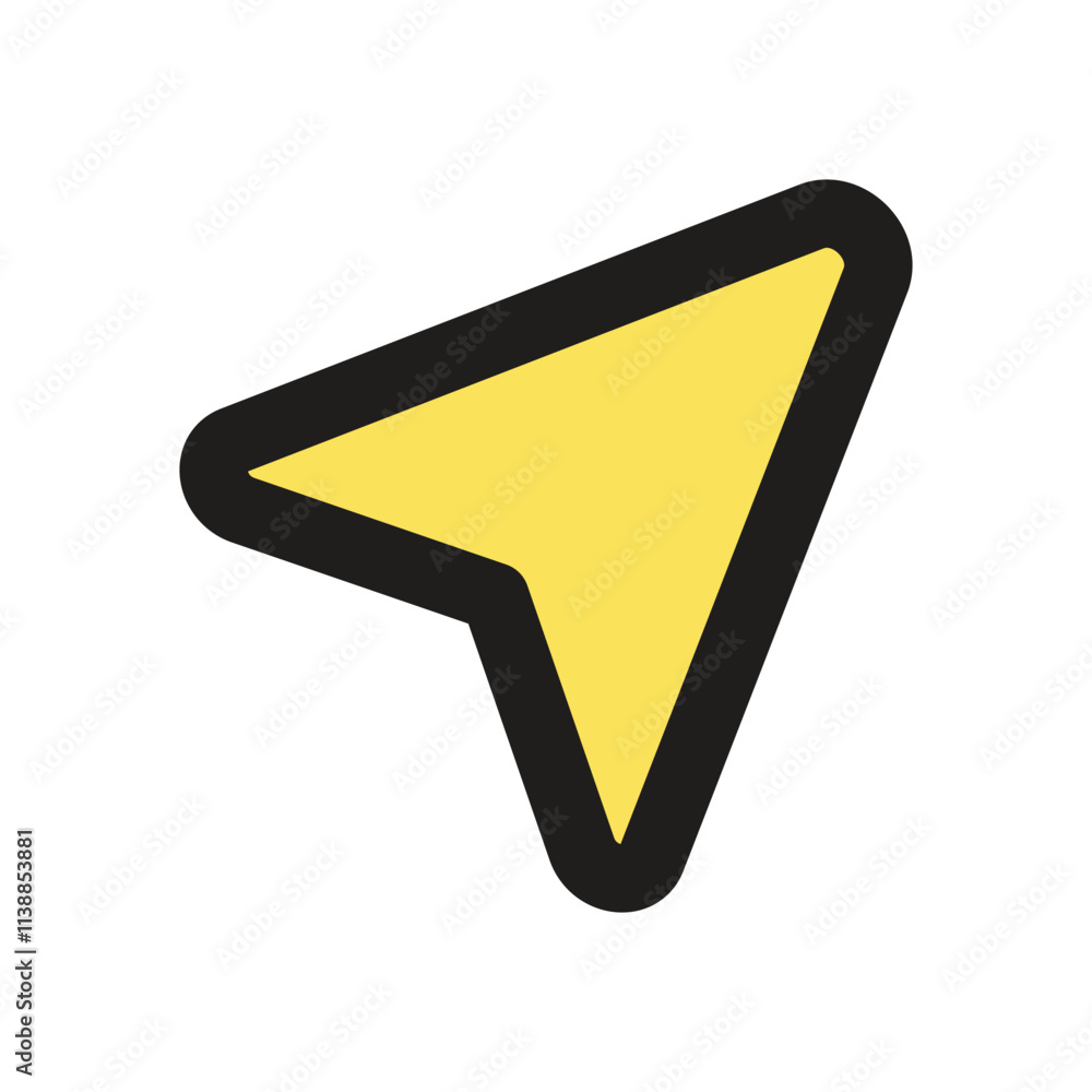 Poster the image shows a simple yellow pixel art arrow pointing downwards and to the left.
