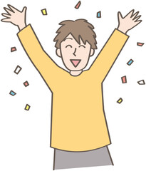 バンザイをする人