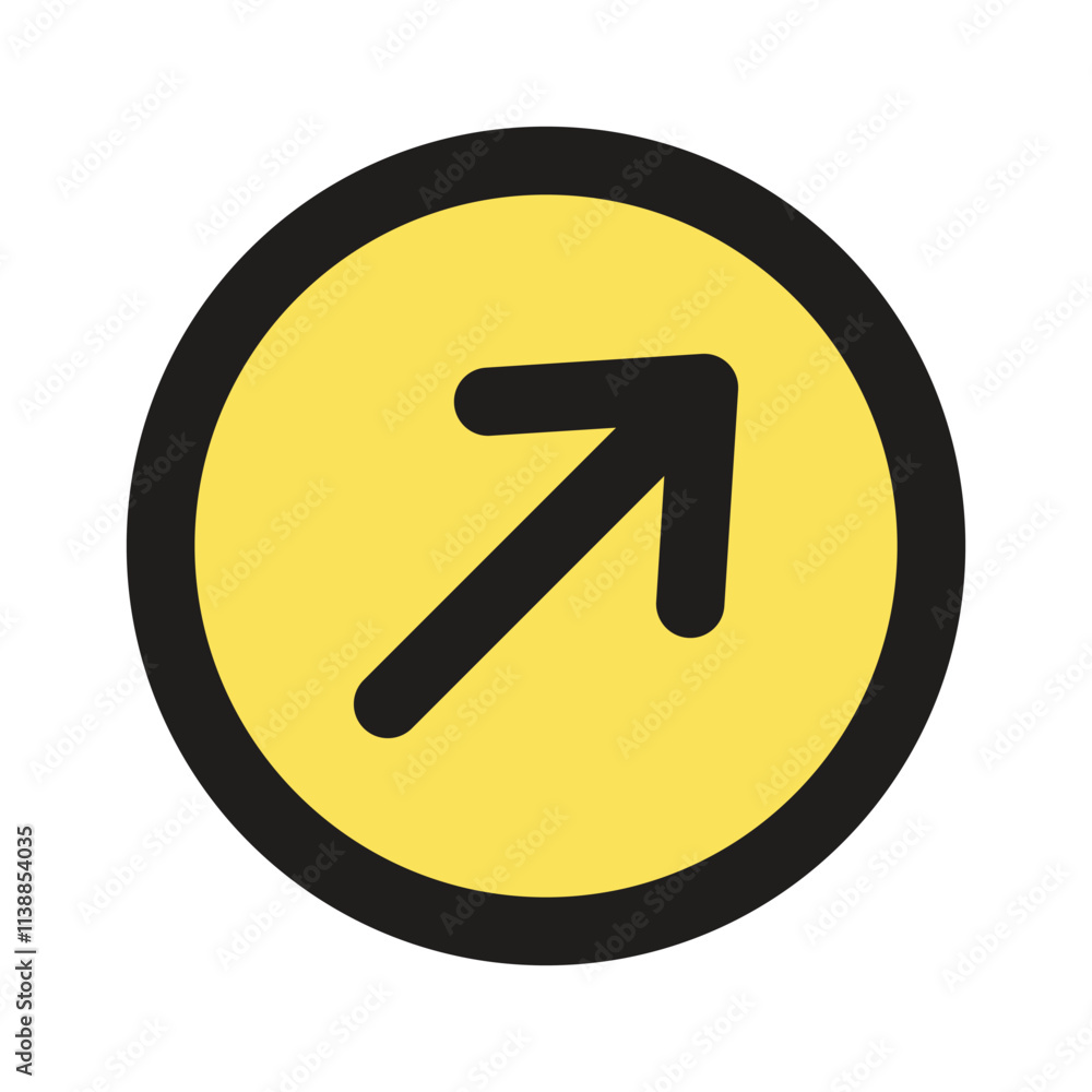 Poster a simple yellow circular button with a black upward-right arrow indicating direction or navigation.