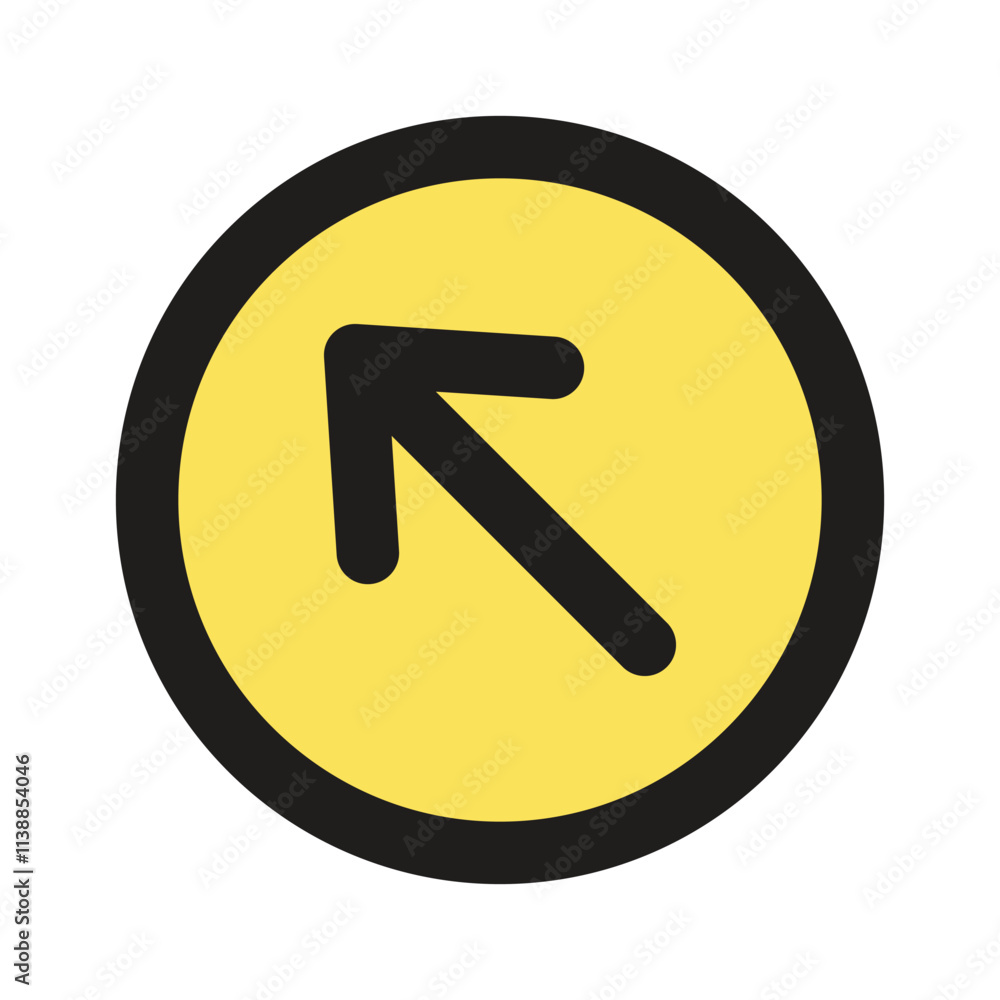 Aufkleber a simple graphic showing a yellow circle containing a diagonal left pointing arrow acting as a direc