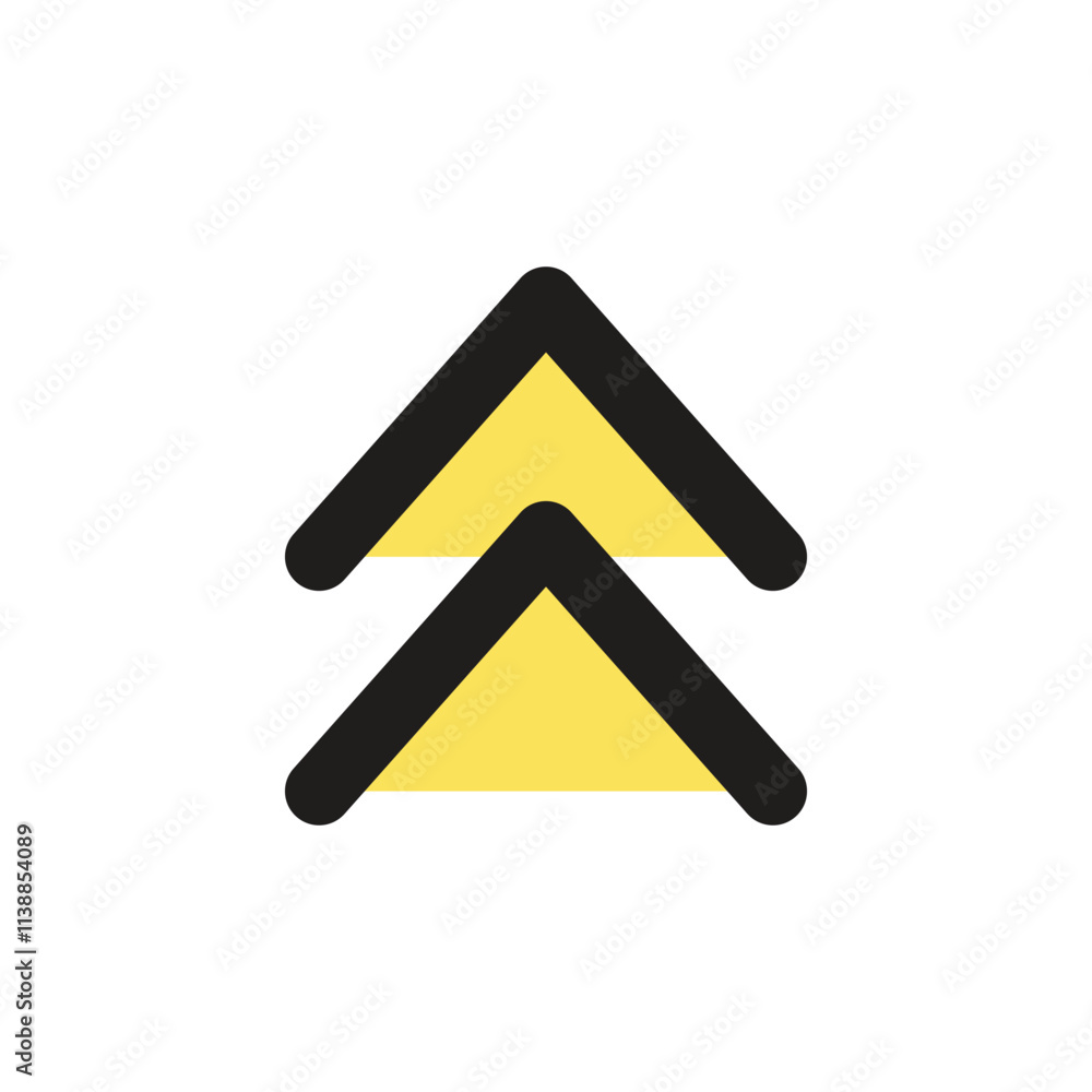 Poster a simple digital icon depicting two upward-pointing yellow triangles representing ascent or progress