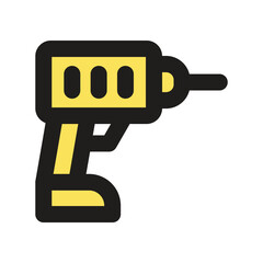 The image shows a simplified pixel art representation of a yellow cordless drill.