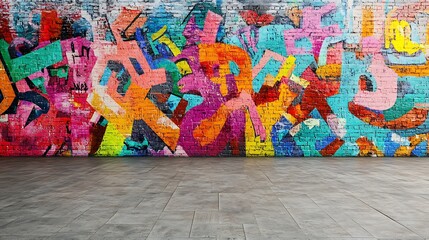 Naklejka premium Graffiti painted wall with colorful random letters and number crowd design, street stylish artwork