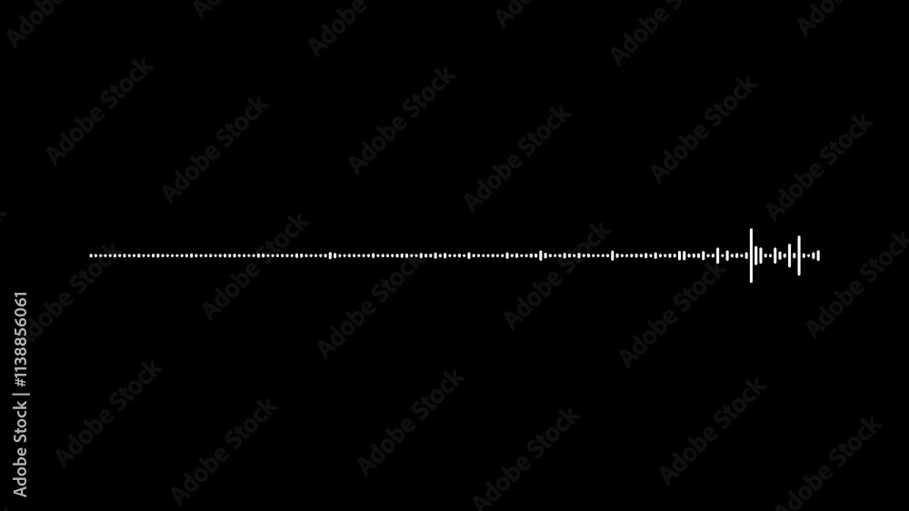 Poster white audio waveform spectrum animation, 4k audio equalizer on black background. white audio frequen