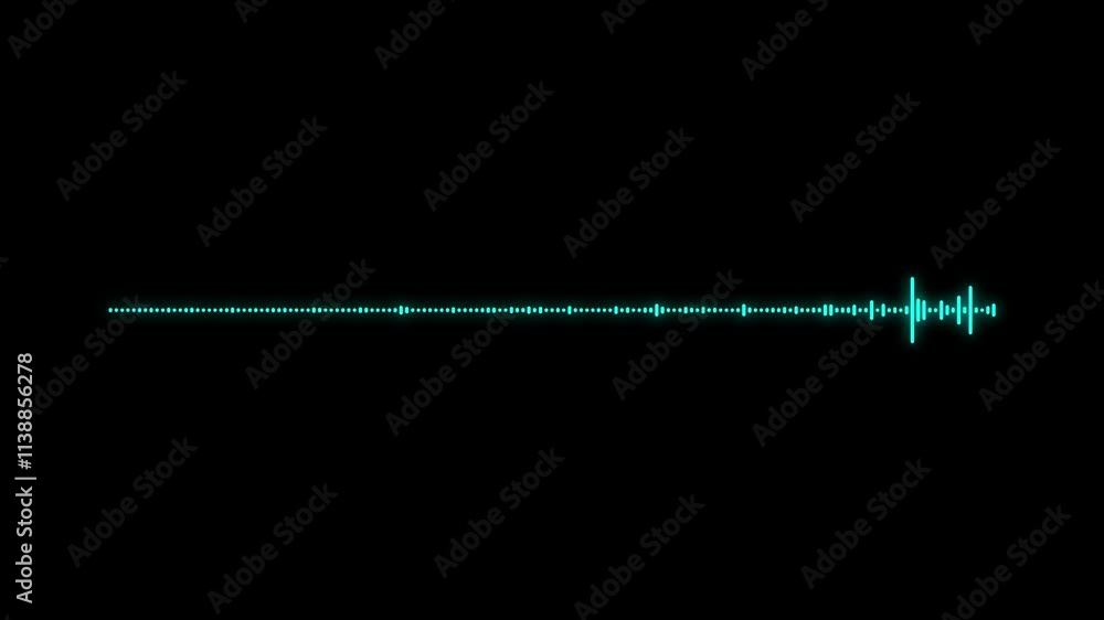 Poster cyan color audio waveform spectrum animation, 4k audio equalizer on black background. white audio fr