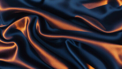 Rich deep blue silk fabric draped softly showcases vibrant warm orange tones, creating an elegant and luxurious texture that adds sophistication and warmth to any setting